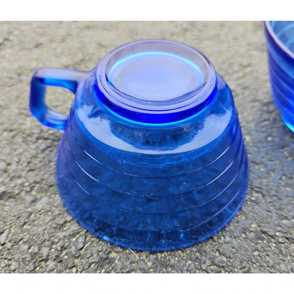 MODERNTONE HAZEL ATLAS Glass Set of 2 cups 1930s COBALT / Ritz